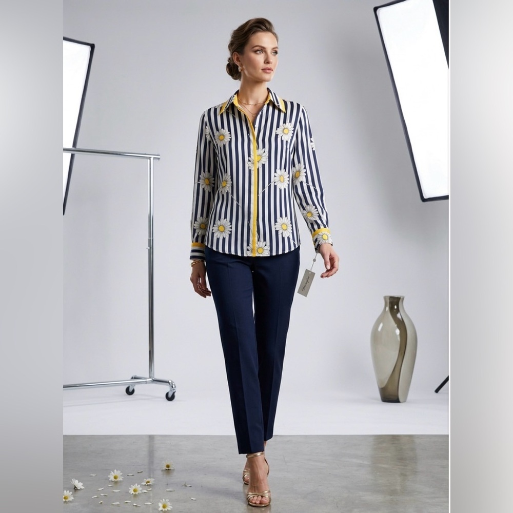 Starington Vintage Daisy Striped Silk Blouse – 70s Boho Chic!